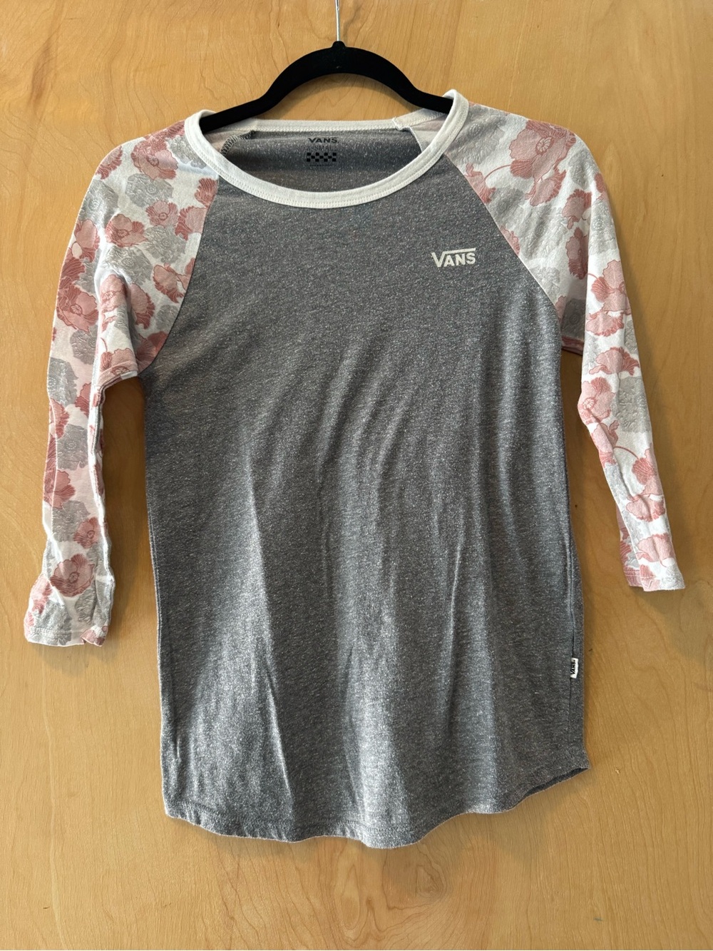 Vans Gray Raglan Tee with Pink Floral Sleeves